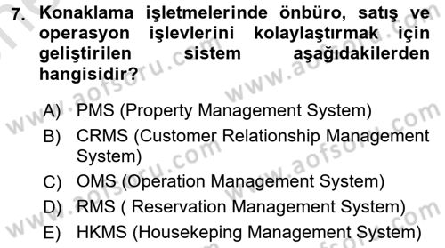 Turizm Bilgi Teknolojileri Dersi 2023 - 2024 Yılı (Vize) Ara Sınav Soruları 7. Soru