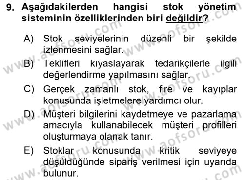 Turizm Bilgi Teknolojileri Dersi 2023 - 2024 Yılı (Vize) Ara Sınav Soruları 9. Soru