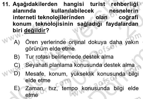 Turizm Bilgi Teknolojileri Dersi 2023 - 2024 Yılı (Final) Dönem Sonu Sınav Soruları 11. Soru