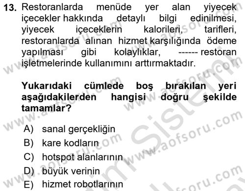 Turizm Bilgi Teknolojileri Dersi 2023 - 2024 Yılı (Final) Dönem Sonu Sınav Soruları 13. Soru