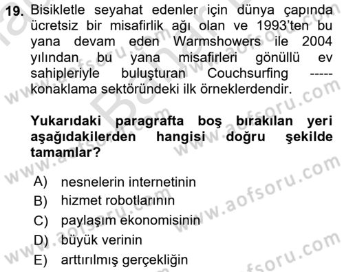 Turizm Bilgi Teknolojileri Dersi 2023 - 2024 Yılı (Final) Dönem Sonu Sınav Soruları 19. Soru