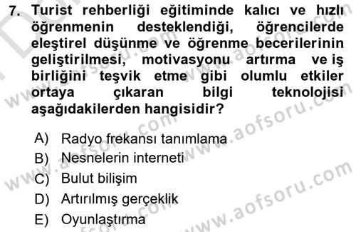 Turizm Bilgi Teknolojileri Dersi 2023 - 2024 Yılı (Final) Dönem Sonu Sınav Soruları 7. Soru