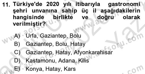 Sürdürülebilir Turizm Dersi 2020 - 2021 Yılı Yaz Okulu Sınavı 11. Soru