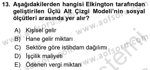 Sürdürülebilir Turizm Dersi 2020 - 2021 Yılı Yaz Okulu Sınavı 13. Soru