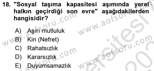 Sürdürülebilir Turizm Dersi 2020 - 2021 Yılı Yaz Okulu Sınavı 18. Soru