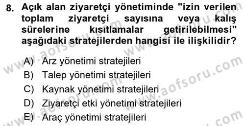 Sürdürülebilir Turizm Dersi 2020 - 2021 Yılı Yaz Okulu Sınavı 8. Soru