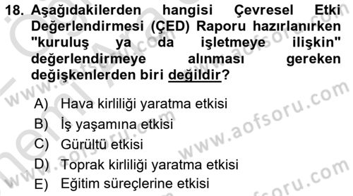 Sürdürülebilir Turizm Dersi 2021 - 2022 Yılı (Vize) Ara Sınav Soruları 18. Soru