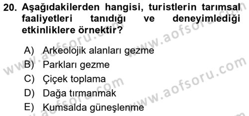 Sürdürülebilir Turizm Dersi 2021 - 2022 Yılı (Vize) Ara Sınav Soruları 20. Soru