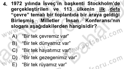 Sürdürülebilir Turizm Dersi 2021 - 2022 Yılı (Vize) Ara Sınav Soruları 4. Soru