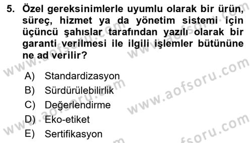 Sürdürülebilir Turizm Dersi 2021 - 2022 Yılı (Vize) Ara Sınav Soruları 5. Soru