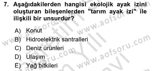 Sürdürülebilir Turizm Dersi 2021 - 2022 Yılı (Vize) Ara Sınav Soruları 7. Soru