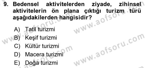 Sürdürülebilir Turizm Dersi 2021 - 2022 Yılı (Vize) Ara Sınav Soruları 9. Soru