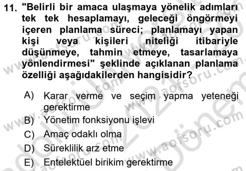 Sürdürülebilir Turizm Dersi 2021 - 2022 Yılı (Final) Dönem Sonu Sınav Soruları 11. Soru