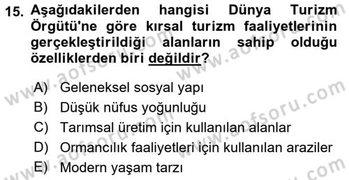 Sürdürülebilir Turizm Dersi 2021 - 2022 Yılı (Final) Dönem Sonu Sınav Soruları 15. Soru