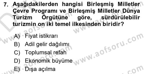 Sürdürülebilir Turizm Dersi 2021 - 2022 Yılı (Final) Dönem Sonu Sınav Soruları 7. Soru