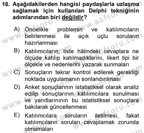 Sürdürülebilir Turizm Dersi 2021 - 2022 Yılı Yaz Okulu Sınavı 16. Soru