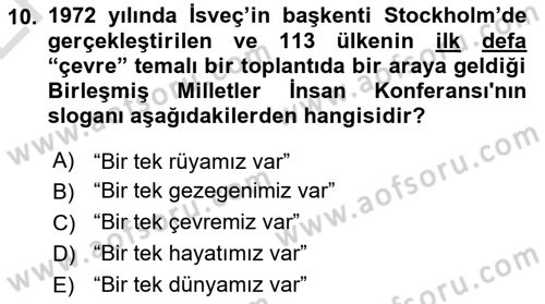 Sürdürülebilir Turizm Dersi 2023 - 2024 Yılı (Vize) Ara Sınavı 10. Soru