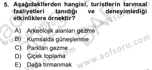 Sürdürülebilir Turizm Dersi 2023 - 2024 Yılı (Vize) Ara Sınavı 5. Soru