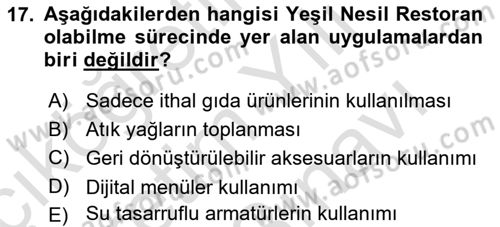 Sürdürülebilir Turizm Dersi 2024 - 2025 Yılı (Vize) Ara Sınav Soruları 17. Soru