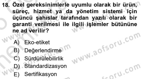 Sürdürülebilir Turizm Dersi 2024 - 2025 Yılı (Vize) Ara Sınav Soruları 18. Soru