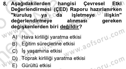 Sürdürülebilir Turizm Dersi 2024 - 2025 Yılı (Vize) Ara Sınav Soruları 8. Soru