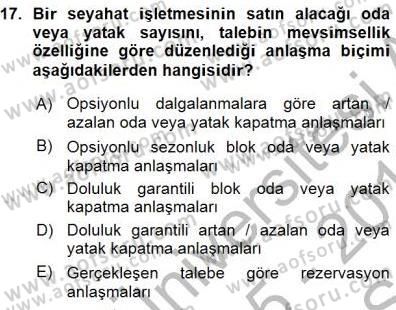 Tur Planlaması ve Yönetimi Dersi 2015 - 2016 Yılı (Vize) Ara Sınav Soruları 17. Soru