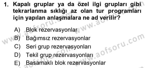 Tur Planlaması ve Yönetimi Dersi 2016 - 2017 Yılı (Vize) Ara Sınav Soruları 1. Soru