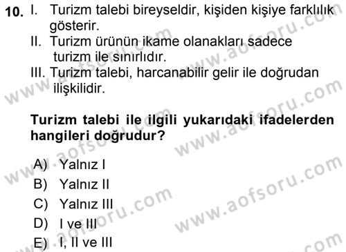 Tur Planlaması ve Yönetimi Dersi 2016 - 2017 Yılı (Vize) Ara Sınav Soruları 10. Soru
