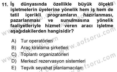 Tur Planlaması ve Yönetimi Dersi 2016 - 2017 Yılı (Vize) Ara Sınav Soruları 11. Soru