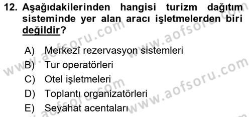 Tur Planlaması ve Yönetimi Dersi 2016 - 2017 Yılı (Vize) Ara Sınav Soruları 12. Soru