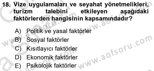 Tur Planlaması ve Yönetimi Dersi 2016 - 2017 Yılı (Vize) Ara Sınav Soruları 18. Soru