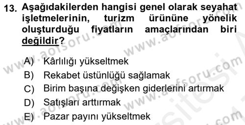 Tur Planlaması ve Yönetimi Dersi 2016 - 2017 Yılı (Final) Dönem Sonu Sınav Soruları 13. Soru