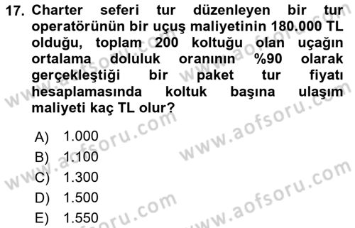Tur Planlaması ve Yönetimi Dersi 2017 - 2018 Yılı 3 Ders Sınav Soruları 17. Soru