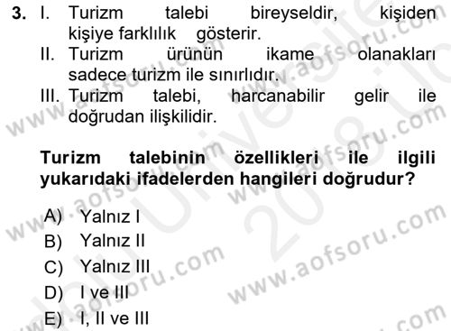 Tur Planlaması ve Yönetimi Dersi 2017 - 2018 Yılı 3 Ders Sınav Soruları 3. Soru