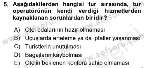 Tur Planlaması ve Yönetimi Dersi 2017 - 2018 Yılı 3 Ders Sınav Soruları 5. Soru