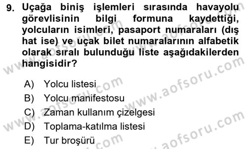 Tur Planlaması ve Yönetimi Dersi 2017 - 2018 Yılı 3 Ders Sınav Soruları 9. Soru