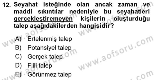 Tur Planlaması ve Yönetimi Dersi 2017 - 2018 Yılı (Vize) Ara Sınav Soruları 12. Soru