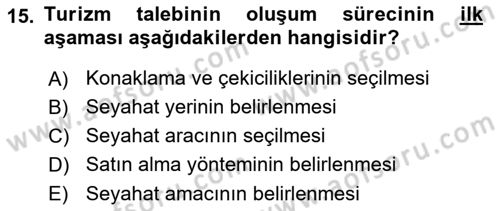 Tur Planlaması ve Yönetimi Dersi 2017 - 2018 Yılı (Vize) Ara Sınav Soruları 15. Soru