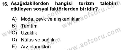 Tur Planlaması ve Yönetimi Dersi 2017 - 2018 Yılı (Vize) Ara Sınav Soruları 16. Soru
