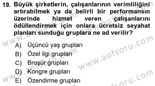 Tur Planlaması ve Yönetimi Dersi 2017 - 2018 Yılı (Vize) Ara Sınav Soruları 19. Soru