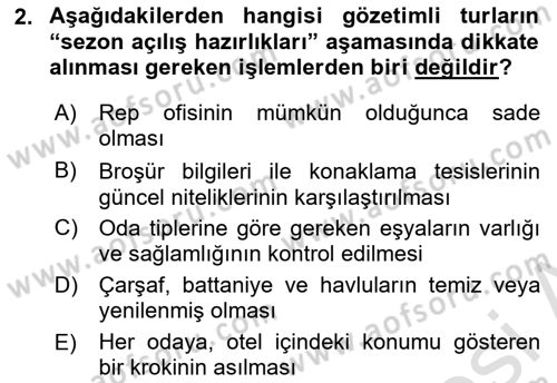 Tur Planlaması ve Yönetimi Dersi 2017 - 2018 Yılı (Vize) Ara Sınav Soruları 2. Soru