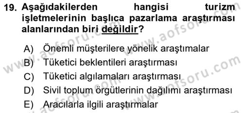Tur Planlaması ve Yönetimi Dersi 2017 - 2018 Yılı (Final) Dönem Sonu Sınav Soruları 19. Soru