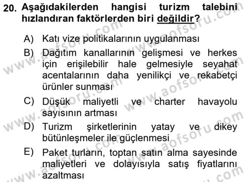 Tur Planlaması ve Yönetimi Dersi 2018 - 2019 Yılı (Vize) Ara Sınav Soruları 20. Soru