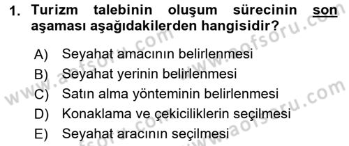 Tur Planlaması ve Yönetimi Dersi 2018 - 2019 Yılı (Final) Dönem Sonu Sınav Soruları 1. Soru