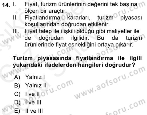 Tur Planlaması ve Yönetimi Dersi 2018 - 2019 Yılı (Final) Dönem Sonu Sınav Soruları 14. Soru