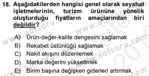Tur Planlaması ve Yönetimi Dersi 2018 - 2019 Yılı (Final) Dönem Sonu Sınav Soruları 18. Soru