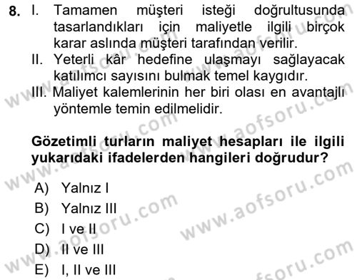 Tur Planlaması ve Yönetimi Dersi 2018 - 2019 Yılı (Final) Dönem Sonu Sınav Soruları 8. Soru