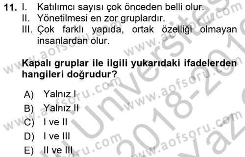 Tur Planlaması ve Yönetimi Dersi 2018 - 2019 Yılı Yaz Okulu Sınav Soruları 11. Soru