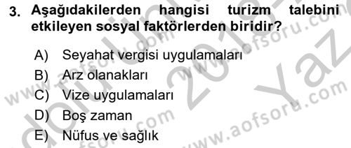 Tur Planlaması ve Yönetimi Dersi 2018 - 2019 Yılı Yaz Okulu Sınav Soruları 3. Soru