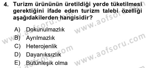 Tur Planlaması ve Yönetimi Dersi 2018 - 2019 Yılı Yaz Okulu Sınav Soruları 4. Soru